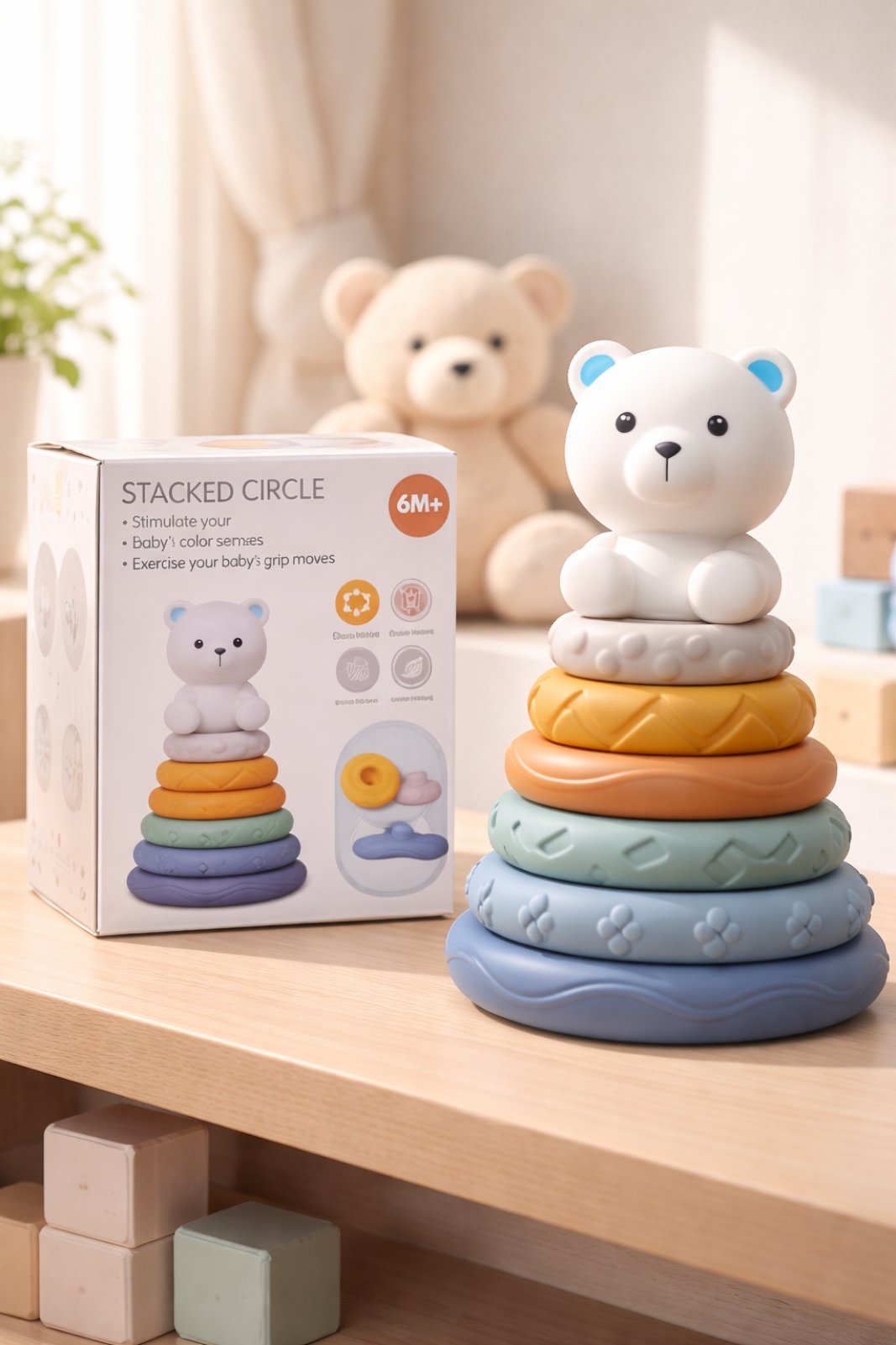 Bear Stacking Rings Toy – Silicone Stacked Circle Set (6 Months+)